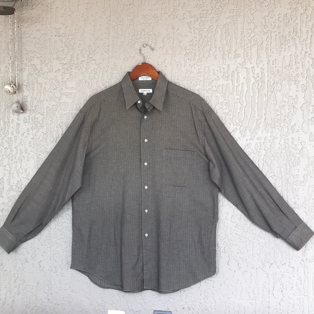 Claiborne 100% Cotton Micro Check Button Down Shirt 16.5 34/35 - Picture 3 of 7
